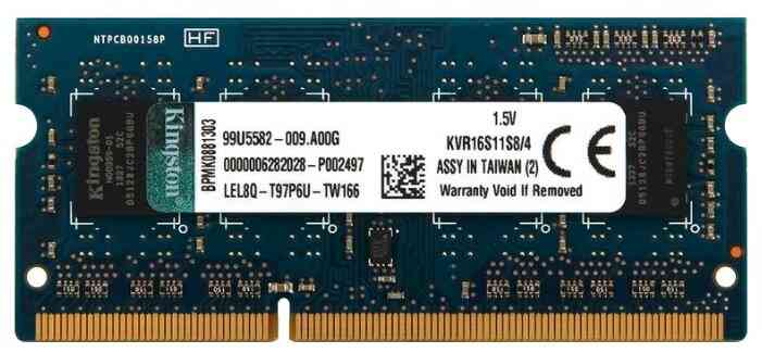 KINGSTON SODIMM DDR3 4Gb PC12800/1600MHz, 1.5v, KVR16S11S8/4 RTL