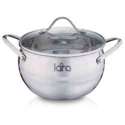 LARA LR02-31 Кастрюля (нерж) серия APPLE 16x10см, 2.0л,стал. ручки,капсулир индукц дно,крышка стекло