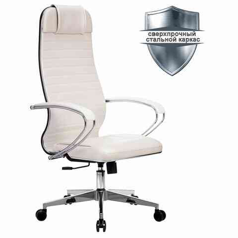МЕТТА офисное МЕТТА "К-6" хром, рецик. кожа, сиденье и спинка мягкие, белое кресло