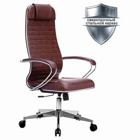 МЕТТА офисное МЕТТА "К-6" хром, рецик. кожа, сиденье и спинка мягкие, темно-коричневое кресло