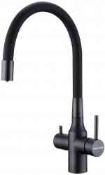 Paulmark SALIX, смеситель, брашированная сталь, черный шланг