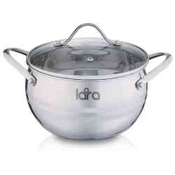 LARA LR02-34 Кастрюля (нерж) серия APPLE 22x12,5см,4.7л,стал.ручки,капсулир индукц дно,крышка