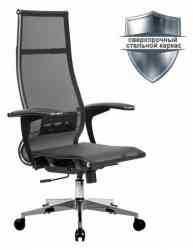 МЕТТА офисное МЕТТА "К-7-Т" хром, прочная сетка, сиденье и спинка регулируемые, черное кресло