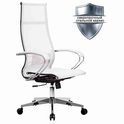 МЕТТА офисное МЕТТА "К-7" хром, прочная сетка, сиденье и спинка регулируемые, белое кресло