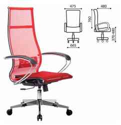 МЕТТА офисное МЕТТА "К-7" хром, прочная сетка, сиденье и спинка регулируемые, красное кресло