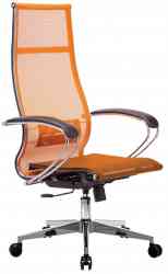 МЕТТА офисное МЕТТА "К-7" хром, прочная сетка, сиденье и спинка регулируемые, оранжевое. кресло