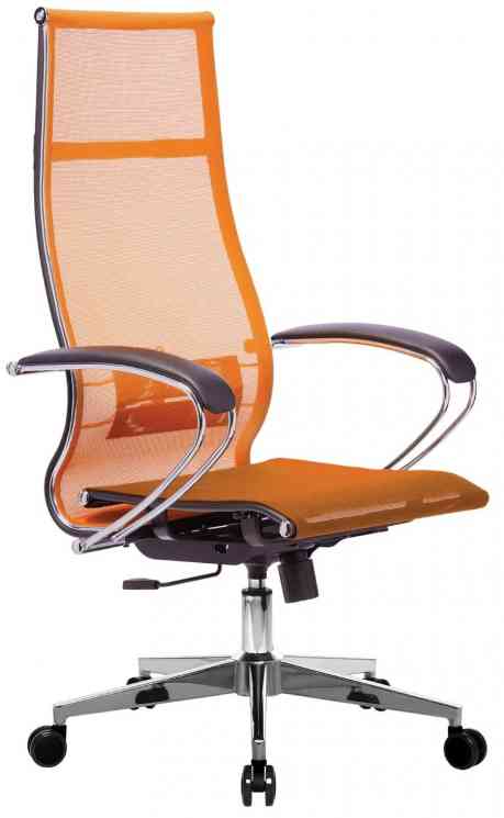 МЕТТА офисное МЕТТА "К-7" хром, прочная сетка, сиденье и спинка регулируемые, оранжевое. кресло