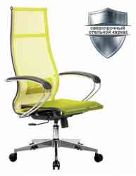 МЕТТА офисное МЕТТА "К-7" хром, прочная сетка, сиденье и спинка регулируемые, светло-зеленое кресло