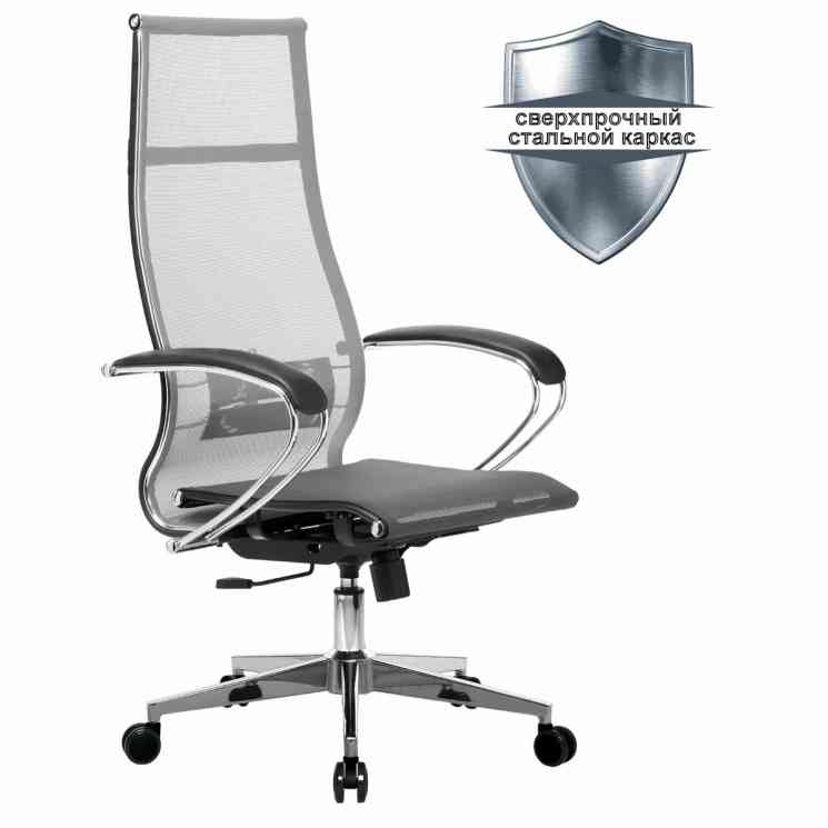 МЕТТА офисное МЕТТА "К-7" хром, прочная сетка, сиденье и спинка регулируемые, серое кресло