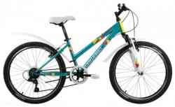 Велосипед FORWARD IRIS 24 1.0 (рост 12" 6ск.) 2020-2021, зеленый/бирюзовый