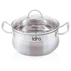 LARA LR02-50 Кастрюля (нерж) Gracia 16x9см, 1.8л, оцинк литые ручки,капсул индукц дно, крышка