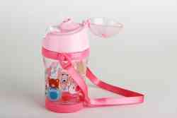 Бутылка пластиковая 17,5см 1040 с крышкой и трубочкой