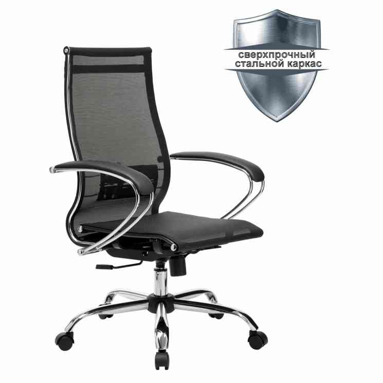 МЕТТА офисное МЕТТА "К-9" хром, прочная сетка, сиденье и спинка регулируемые, черное кресло
