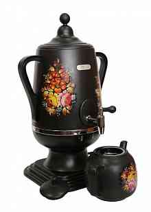 Самовар ДО-416 (4,0л) фарфоровый черный заварник (1,0л) Хохлома (1)