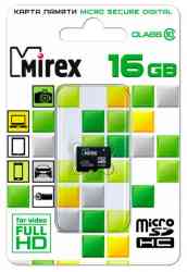 MIREX MicroSDHC 16Gb Class10 Без адаптера RTL