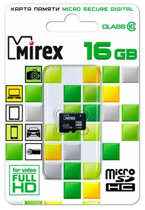 MIREX MicroSDHC 16Gb Class10 Без адаптера RTL