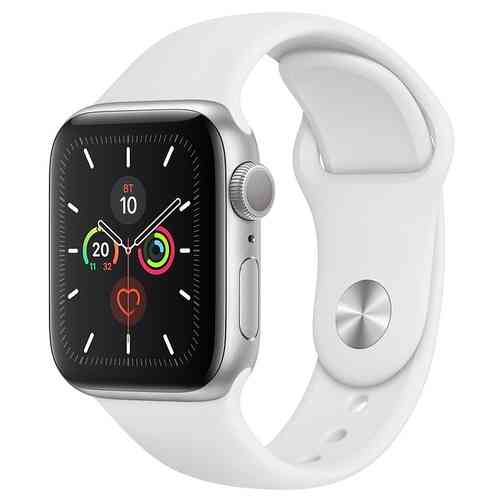 Apple Watch Series 5 44mm Silver Aluminum Case with White Sport Band