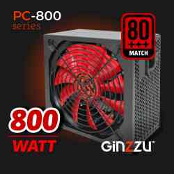 PSU GINZZU PC800, 80+ ATX v2.3, 800W, APFC 140mm, 24+8pin, 7xSATA, 4xMolex, 2xPCI-E, Black RTL