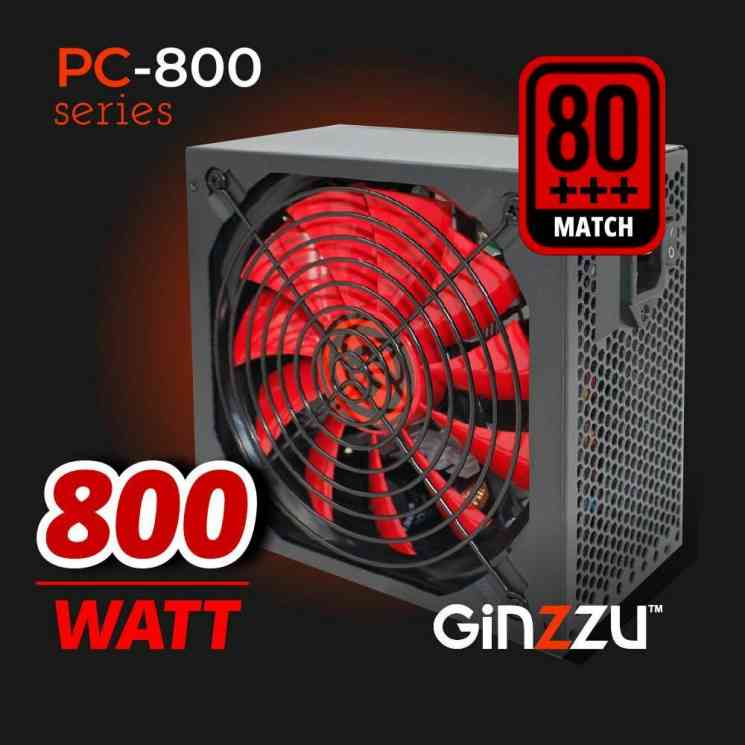 PSU GINZZU PC800, 80+ ATX v2.3, 800W, APFC 140mm, 24+8pin, 7xSATA, 4xMolex, 2xPCI-E, Black RTL