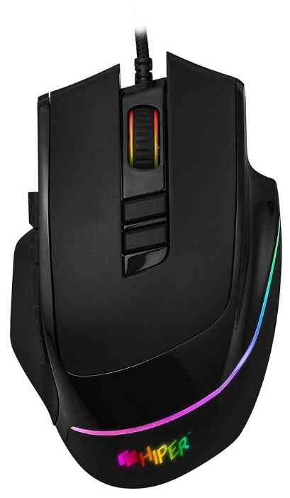 HIPER Quantum QM-1 чёрная(USB,10 кн,7200dpi, сменные панели, RGB подсветка) игровая мышь