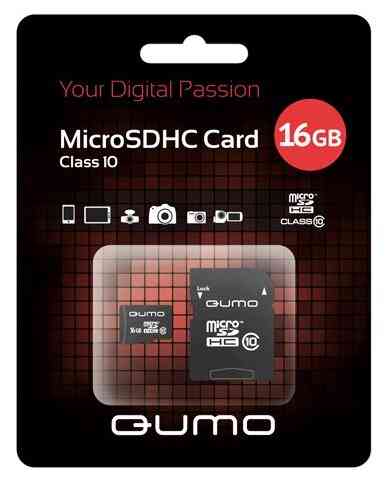 QUMO MicroSDHC 16Gb Class4 + Адаптер RTL