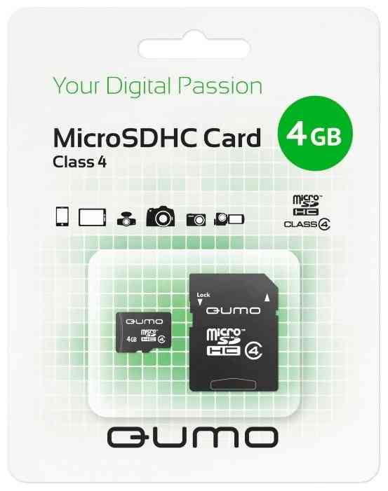 QUMO MicroSDHC 4Gb Class4 + Адаптер