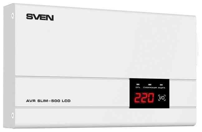 SVEN AVR SLIM -500 LCD 5A, вх.140-260V, вых.220V±10%, 500VA, розетка Euro стабилизатор напряжения