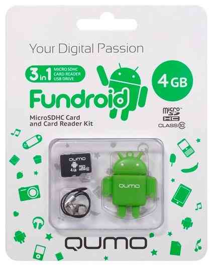 QUMO MicroSDHC 8Gb Class 10 + USB Адаптер FUNDROID, Pink