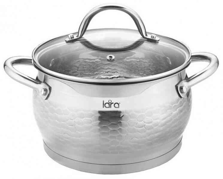 LARA LR02-333 Кастрюля (нерж) MILANO 24x14см 6.6л, молотковое покрытие