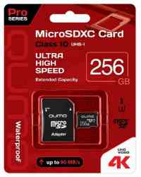 QUMO MicroSDXC 256Gb Class 10 UHS-I (U3) Pro Seria, QM256GMICSDXC10U3, SD Адаптер, RTL