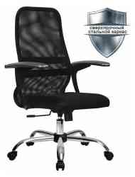 МЕТТА МЕТТА "SU-C-8-Т" хром, с подлокотниками, ткань-сетка, сиденье мягкое, черное кресло