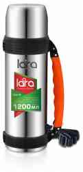 LARA LR04-03 термос 1,2л, ручка, кнопка, ремешок, двойные стенки, крышка-стаканчик