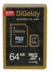 Карта памяти Digoldy 16GB microSDHC Class 10 UHS-1 Extreme с адаптером SD 45 MB/s, шт