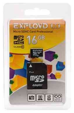 Карта памяти Exployd 16GB microSDHC Class 10 UHS-1 Elite с адаптером SD 45 MB/s, шт
