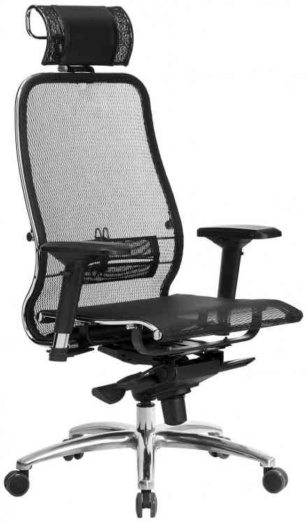 МЕТТА "SAMURAI" KL-3.04, с подголовником, рецик. кожа, черное кресло офисное