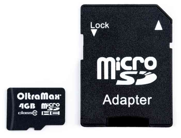 Карта памяти OltraMax 4GB microSDHC Class10 с адаптером SD, шт