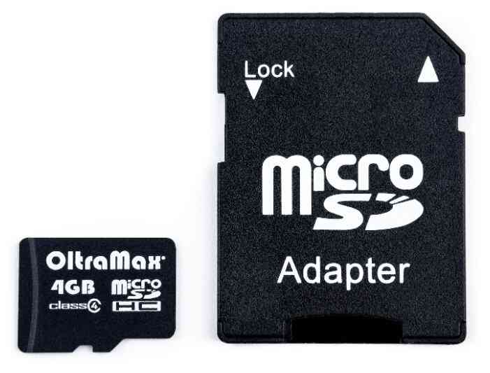 Карта памяти OltraMax 4GB microSDHC Class4 с адаптером SD, шт