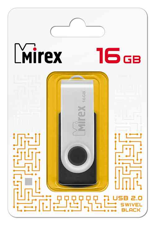 MIREX Flash drive USB2.0 16Gb Swivel, Black RTL