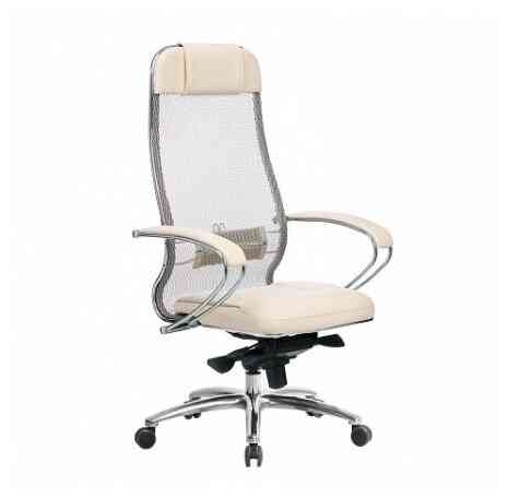 МЕТТА "SAMURAI" SL-1.04, сверхпрочная ткань-сетка/кожа, бежевое кресло офисное