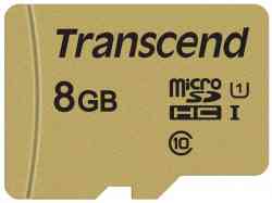 TRANSCEND MicroSDHC 8Gb 500S Class10, UHS-I Class 1 (U1), R95Mb/s, W25Mb/s, TS8GUSD500S, Ad, RTL