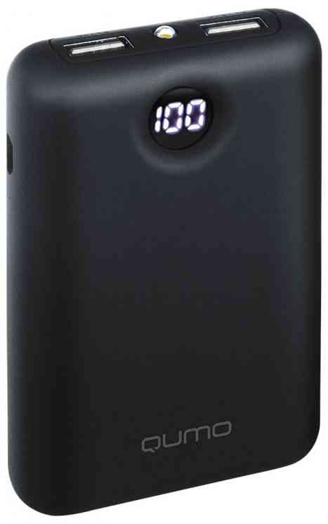 QUMO Внешний аккумулятор PowerAid 6600 (V2), 6600 мА-ч, 2 USB 1A+2A (2.1А сумм), дисплей, чёрный