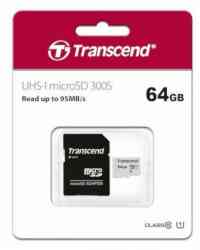 TRANSCEND MicroSDXC 64Gb 300S Class10, UHS-I Class 1 (U1), R95Mb/s, W25Mb/s, TS64GUSD300S-A, Ad, RTL