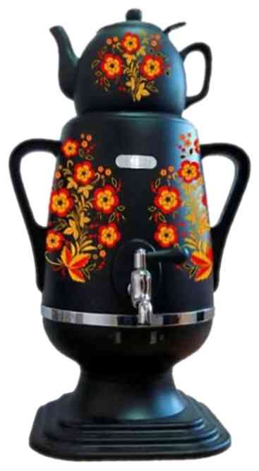 Самовар DO-428 (4,0л) фарфоровый черный заварник (1,0л) (4/1)