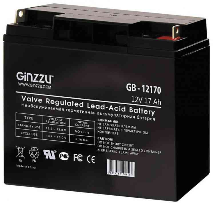 GINZZU GB-12170 Напряжение 12В, емкость 17Ач. батарея для UPS