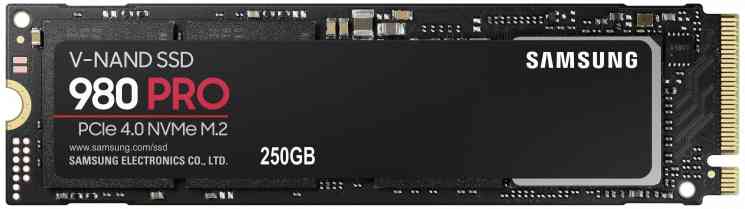 SSD M.2 2280 NVMe x4 SAMSUNG 980 PRO, 250Gb, 3D TLC, MZ-V8P250BW, R6400Mb/s, W2700Mb/s, 150TBW, RTL