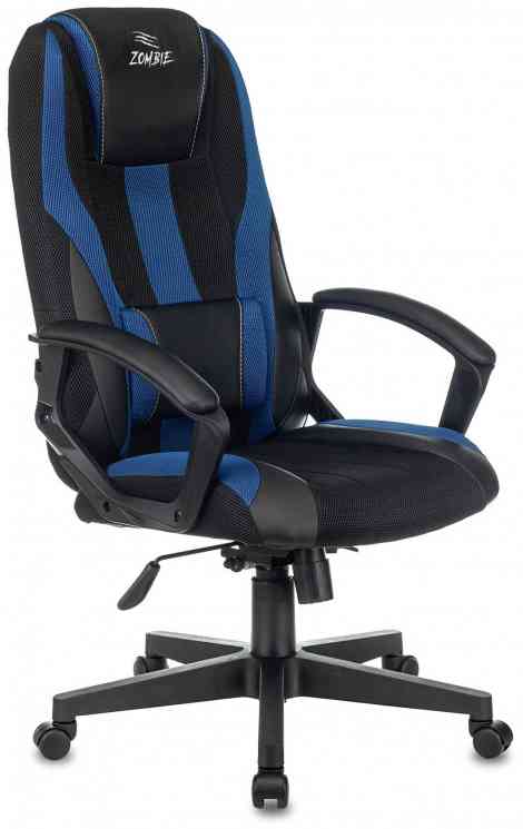БЮРОКРАТ ZOMBIE-9/BL+blue, подушка, экокожа/ткань, черное/синее, 1583708 кресло компьютерное