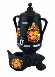 Самовар DO-433 (4,0л) фарфоровый черный заварник (1,0л) (4/1)