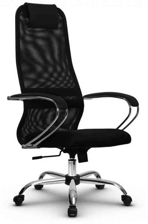 МЕТТА офисное МЕТТА "SU-B-8" хром, ткань-сетка, сиденье мягкое, черное кресло