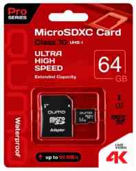 QUMO MicroSDXC 64Gb Class10 UHS-I (U3) Pro 90Mb/s + Адаптер, RTL