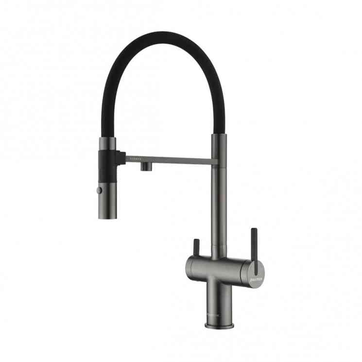 Paulmark GRAVITY, смеситель, вороненая сталь, черный шланг